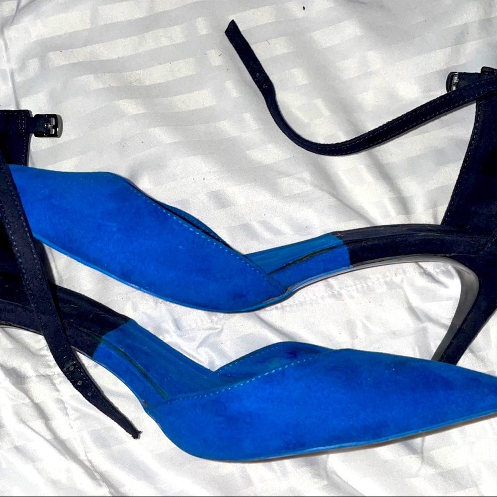 Zara blue color block pointy toe heel with ankle strap
